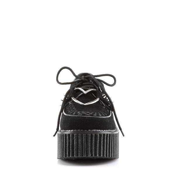 Demonia Women's Creeper-206 Platform Creeper Shoes - Black Vegan Suede/Vegan Leather D5716-34US Clearance